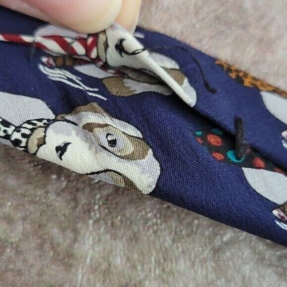 Vicky Davis "Cigar Hound" Dog Print Men's 100% Silk Classic Necktie - Picture 7 of 8